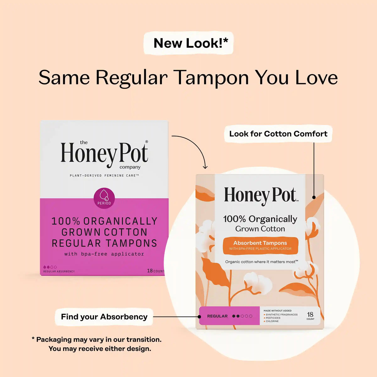 Regular 100% Organically Grown Cotton BPA Free Plastic Applicator Tampons